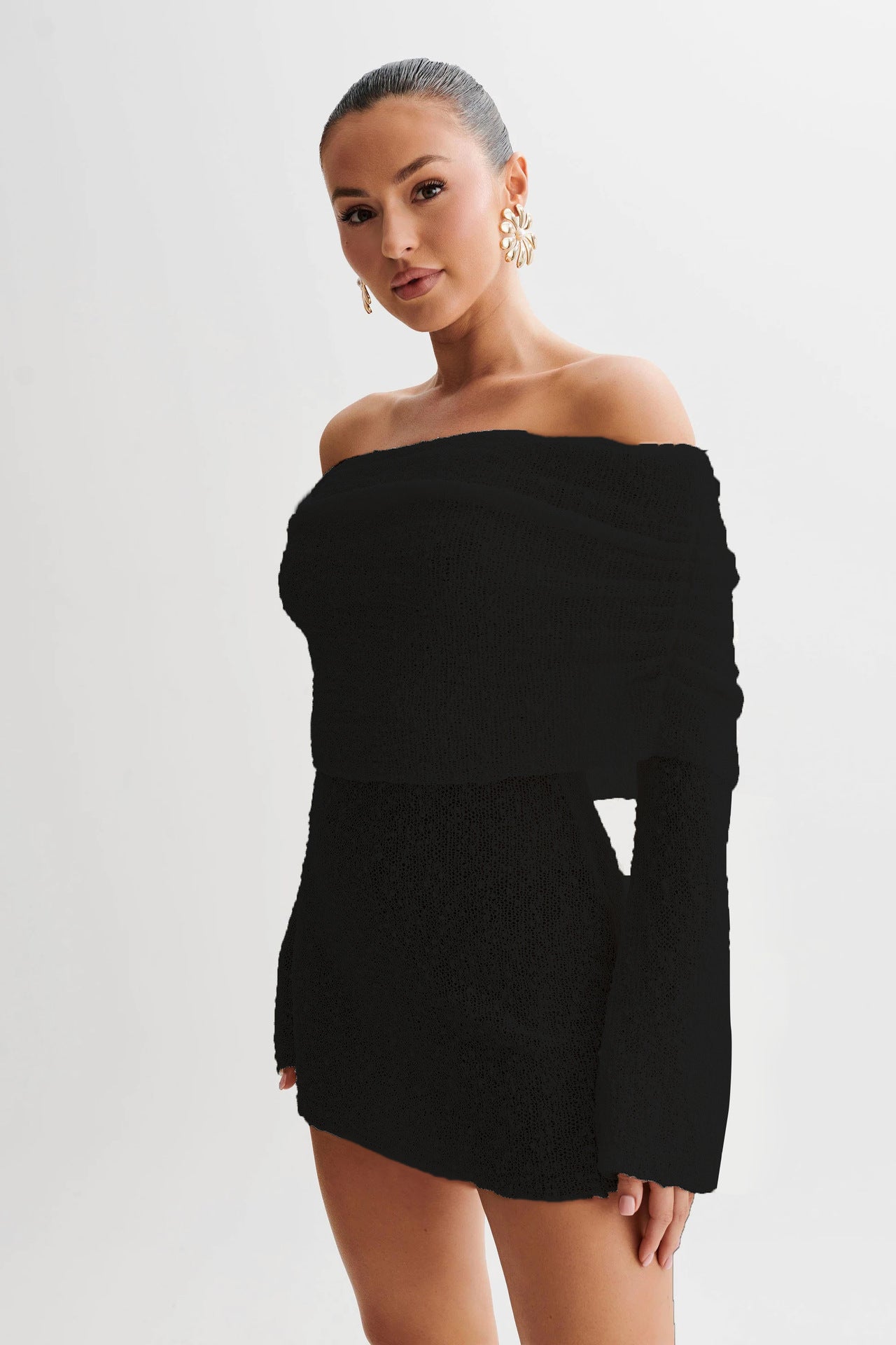 2025 spring new European and American cross-border Amazon women's sexy hollow long sleeve off-shoulder dress skirt women