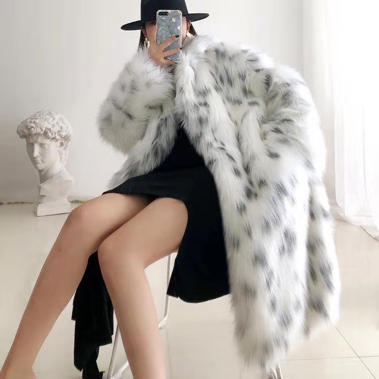 Plus-size women's long waist-less long sleeve fox fur coat for women