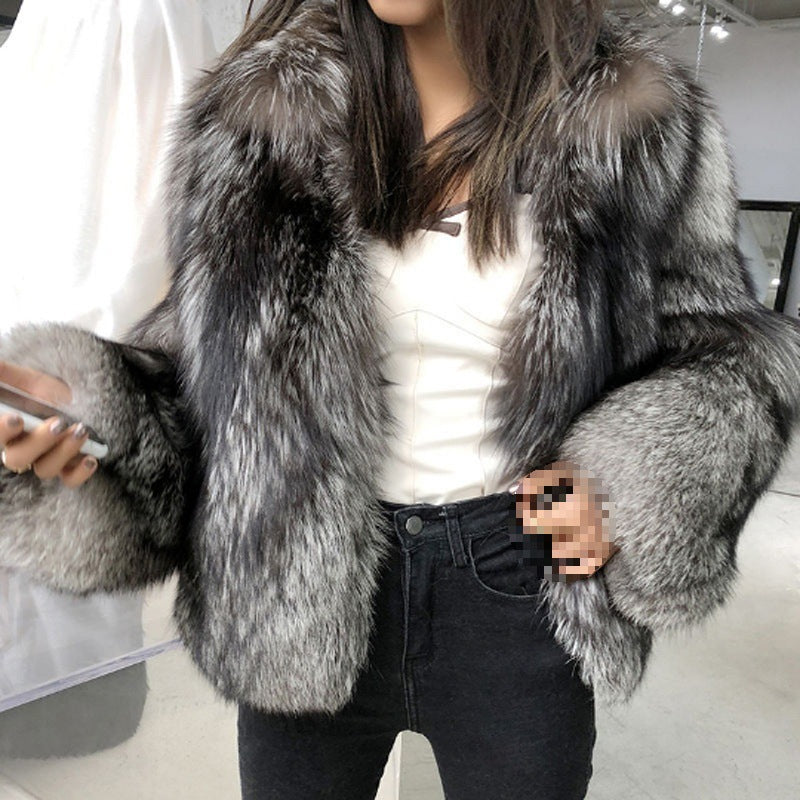 Short fashion imitation fox fur full fur coat autumn and winter new casual women's jacket