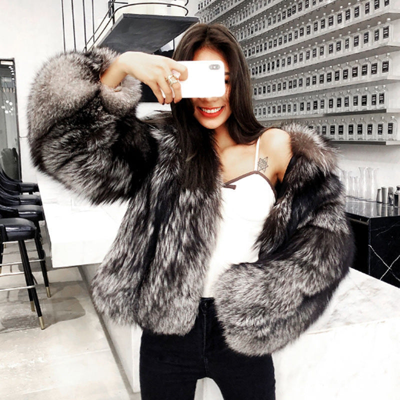 Short fashion imitation fox fur full fur coat autumn and winter new casual women's jacket