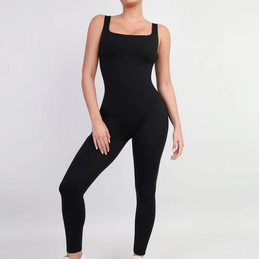 2025 European and American one-piece yoga clothes dance clothes belly contracting slim sports stretch tight with chest pad jumpsuit 6338