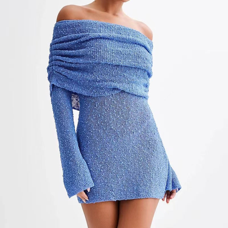 2025 spring new European and American cross-border Amazon women's sexy hollow long sleeve off-shoulder dress skirt women