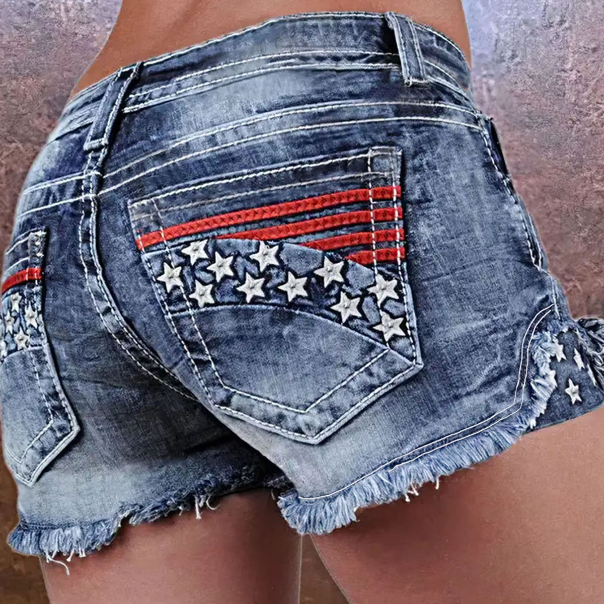 Women's Denim Embroidered Shorts European and American Fashion Ins Explosive Stretch Padded Denim Embroidered Hole Denim Shorts