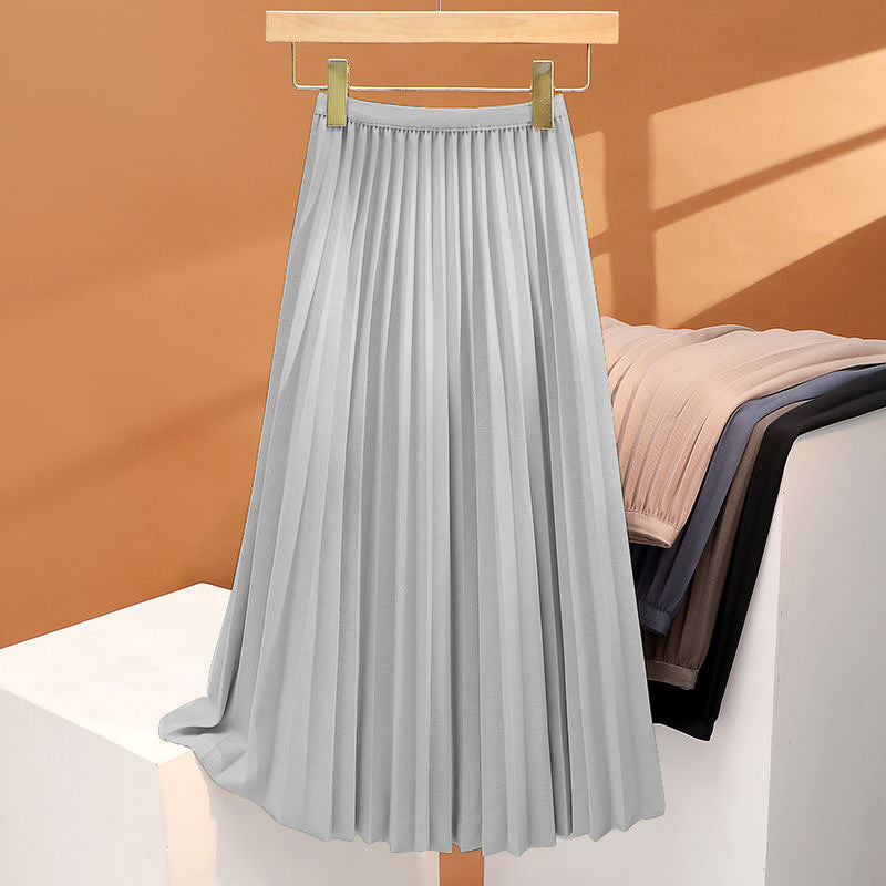 High-end Elegant Black Pleated Skirt Women's 2024 Summer New Style Draped High Waist Mid-length Casual All-match Skirt
