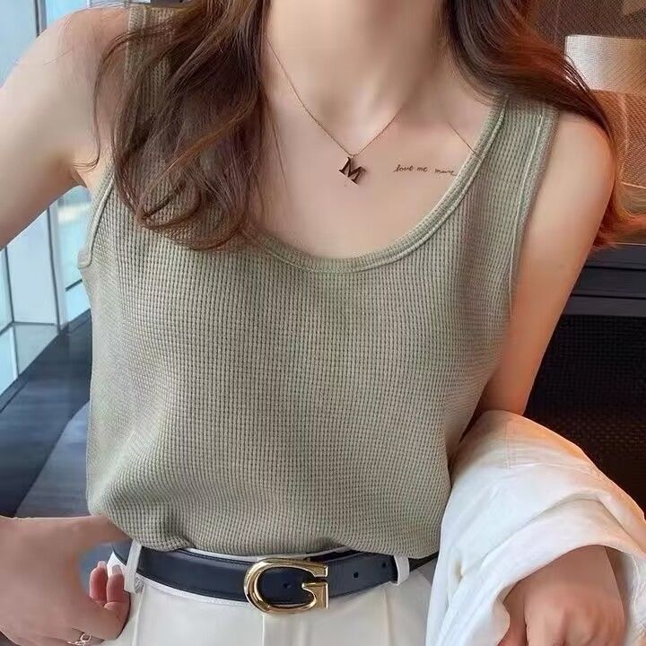 Camisole Women's Summer Waffle Loose Top Slim Sleeveless Base Shirt T-shirt